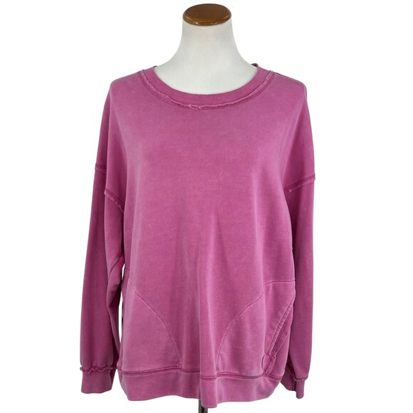 Free People Movement Pink Oversized Cozy Crew Neck Casual Athleisure Sweatshirt - Picture 3 of 16